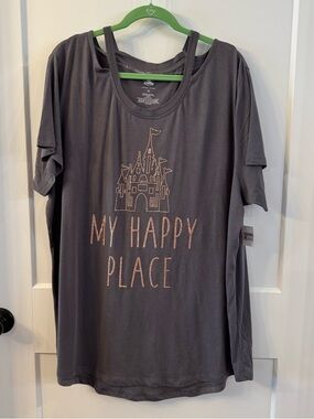 Disney My Happy Place Castle Shirt Gray with Pink Glitter